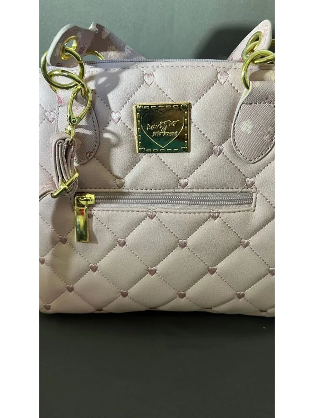 Luv Betsey By Betsey Johnson Pink Quilted Heart Tote With Gold Accents & Floral - Picture 4 of 13